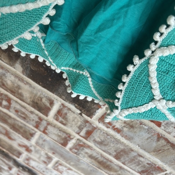 Molly of New York Teal Crochet Diamond Pattern sleeveless A-line Dress - Picture 4 of 10